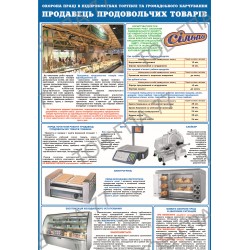 Плакат Охорона праці в підприємствах торгівлі та громадського харчування. Продавець продовольчих товарів