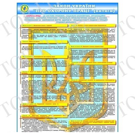 Стенд пластик Закон України про охорону праці (витяги)